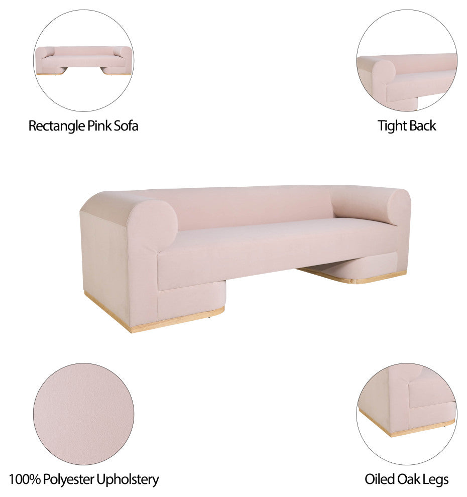 Modern Sofa - Oak Wood Base, Blush