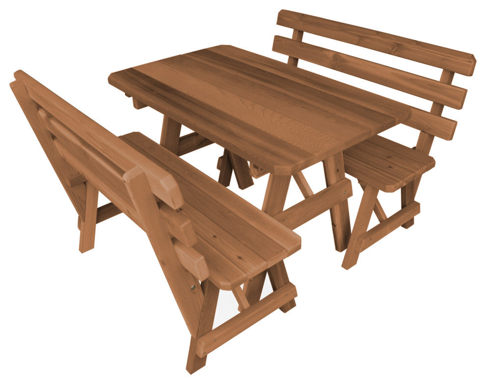 Cedar Picnic Table with 2 Backed Benches, Charcoal Stain, 8 Foot