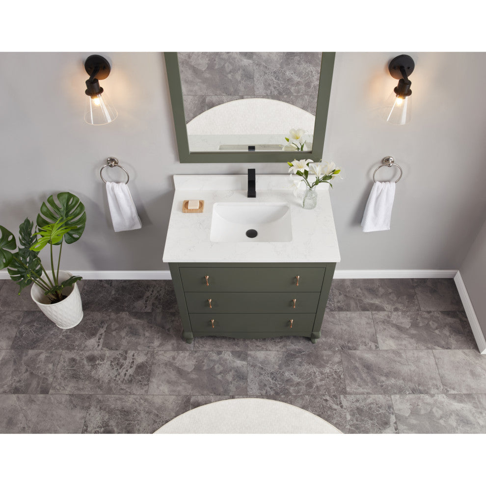 Legion Furniture WS2512 Series Bathroom Sink Vanity, Pewter Green, 36", Artificial Stone Top, Single Sink