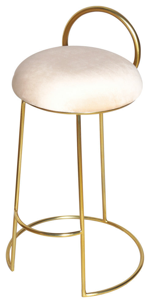Ring Velvet Upholstered Counter Height Stool with Durable Iron Frame, Cream, Gold Finish