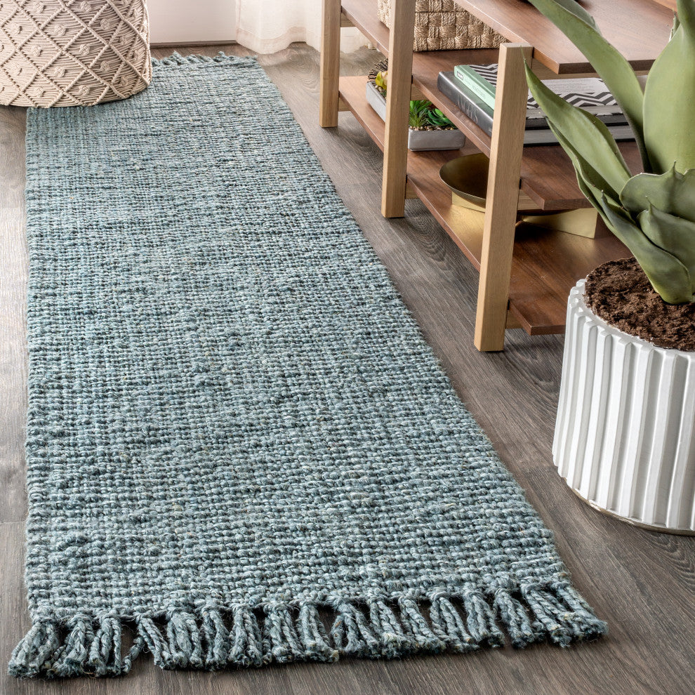 Para Hand Woven Area Rug, Blue, 2 Ft. X 12 Ft.