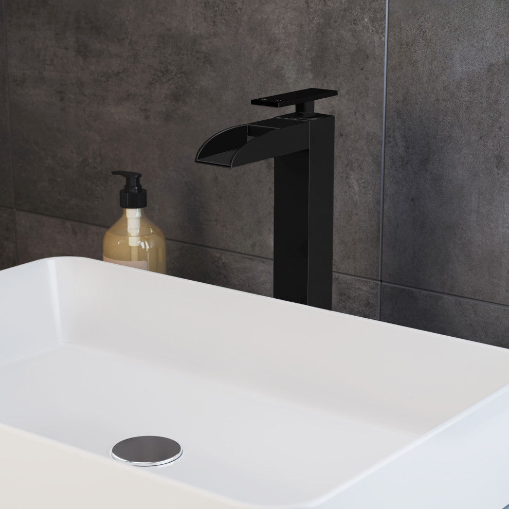 Concorde Single HoleHigh Arc Waterfall Bathroom Faucet, Matte Black