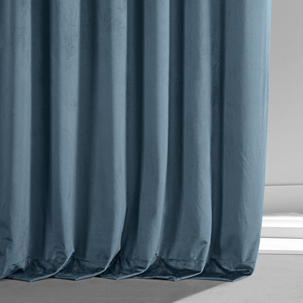 Signature Plush Velvet Blackout Curtain Single Panel, Oxford Blue, 50wx84l