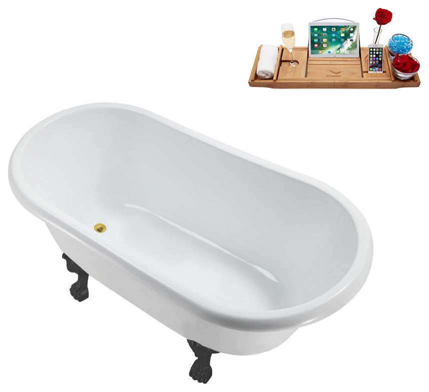 57'' Streamline N375BGM-IN-GLD Soaking Clawfoot Tub and Tray with Internal Drain