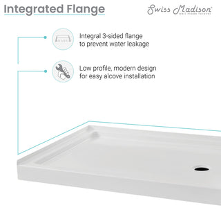 Carre 48"x36" Acrylic White, Single-Threshold, Shower Base, Right Drain