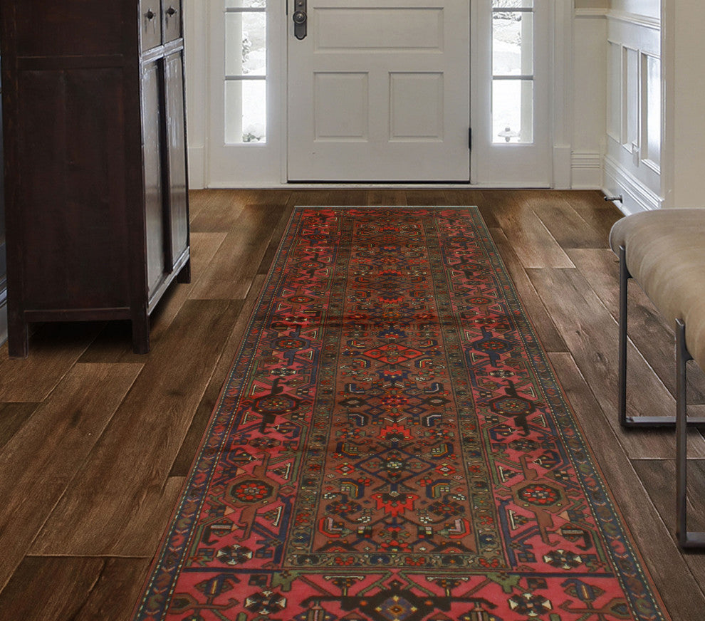Fine Vintage Distressed Waqi Brown/Rose Runner, 3'6x9'9