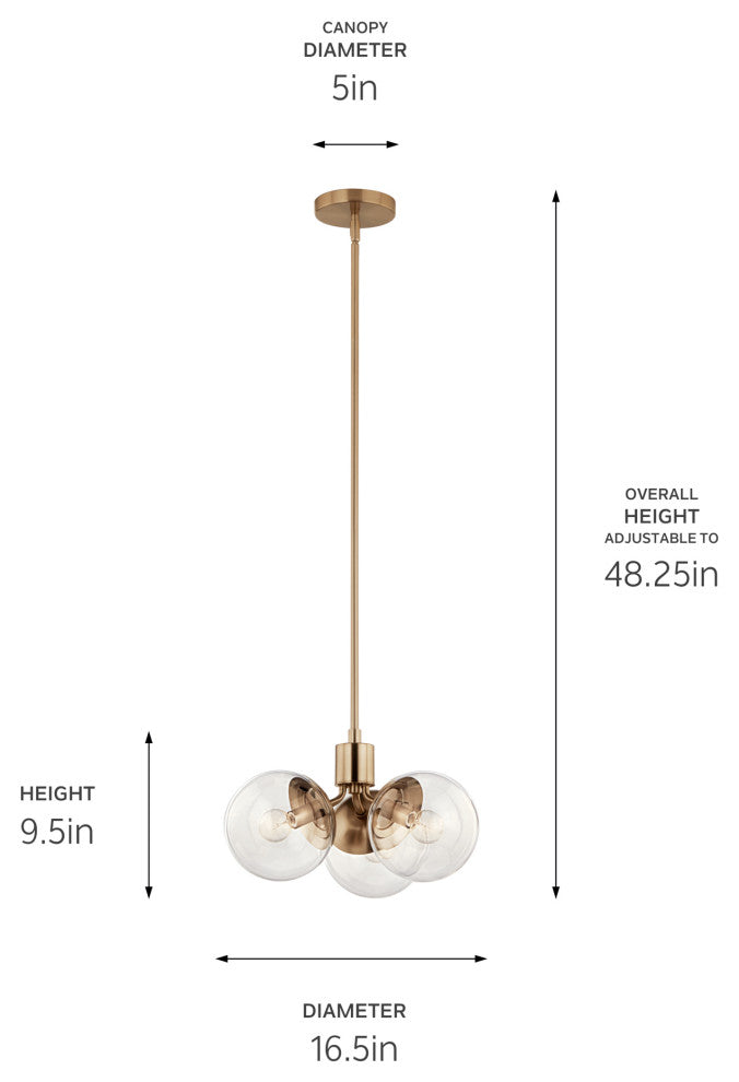 Silvarious 16.5" 3 Light Convertible Pendant, Champagne Bronze, Clear Glass