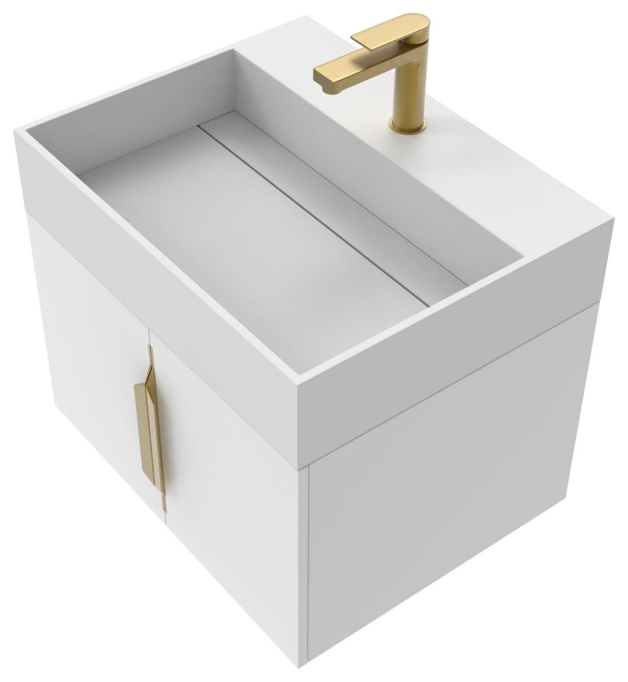 CastelloUSA Amazon 24" Wall Mounted Bathroom Vanity Set, White, White Top, Gold