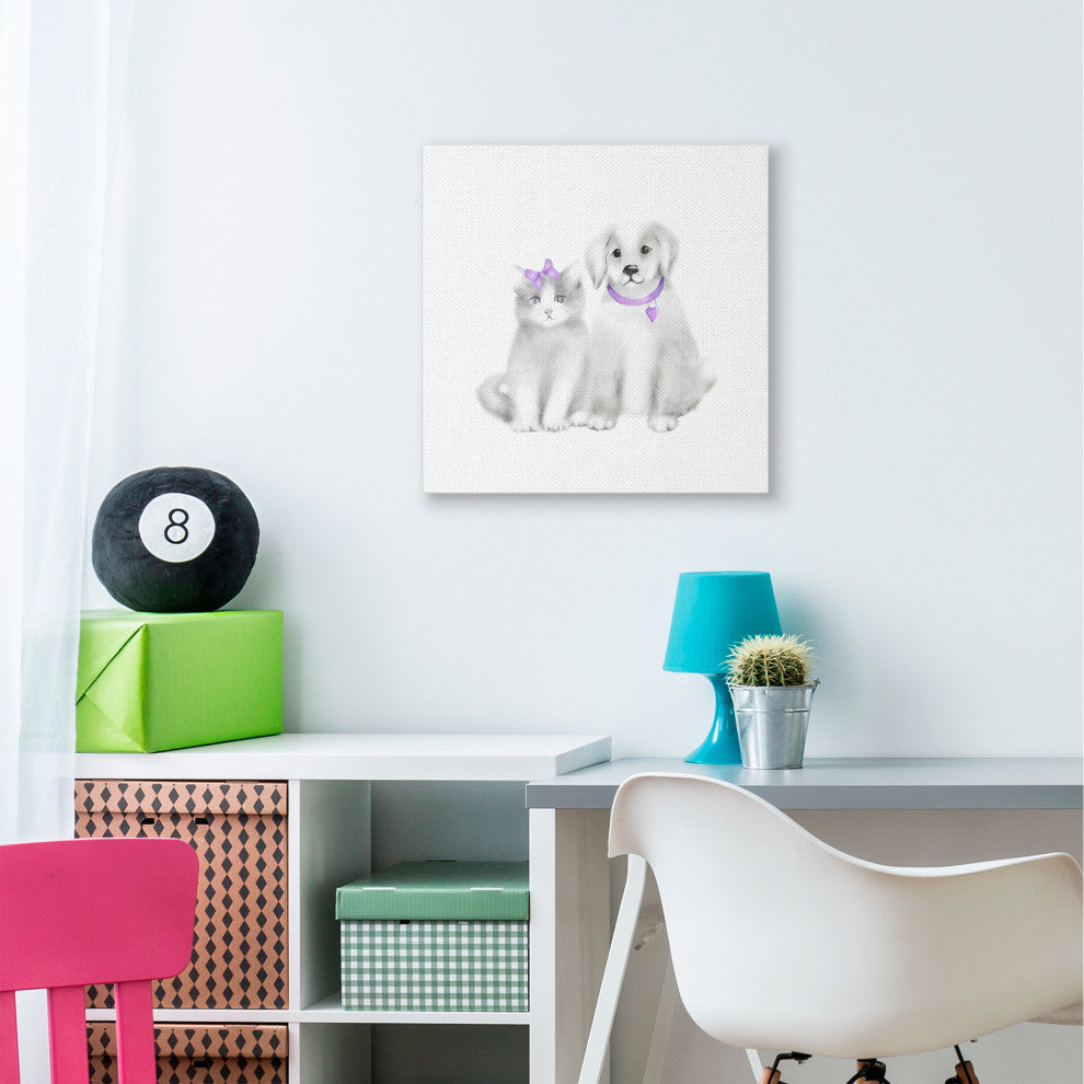 Cartoon Baby Cat And Dog Family Pet Animal, 24"x24"