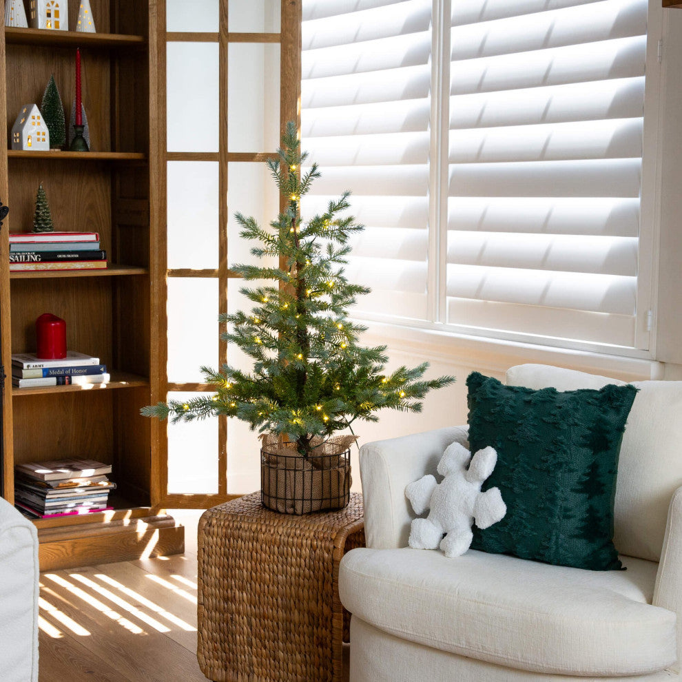 3ft. Pre-Lit Artificial Christmas Tree, Planter, 30 Warm White LED Lights