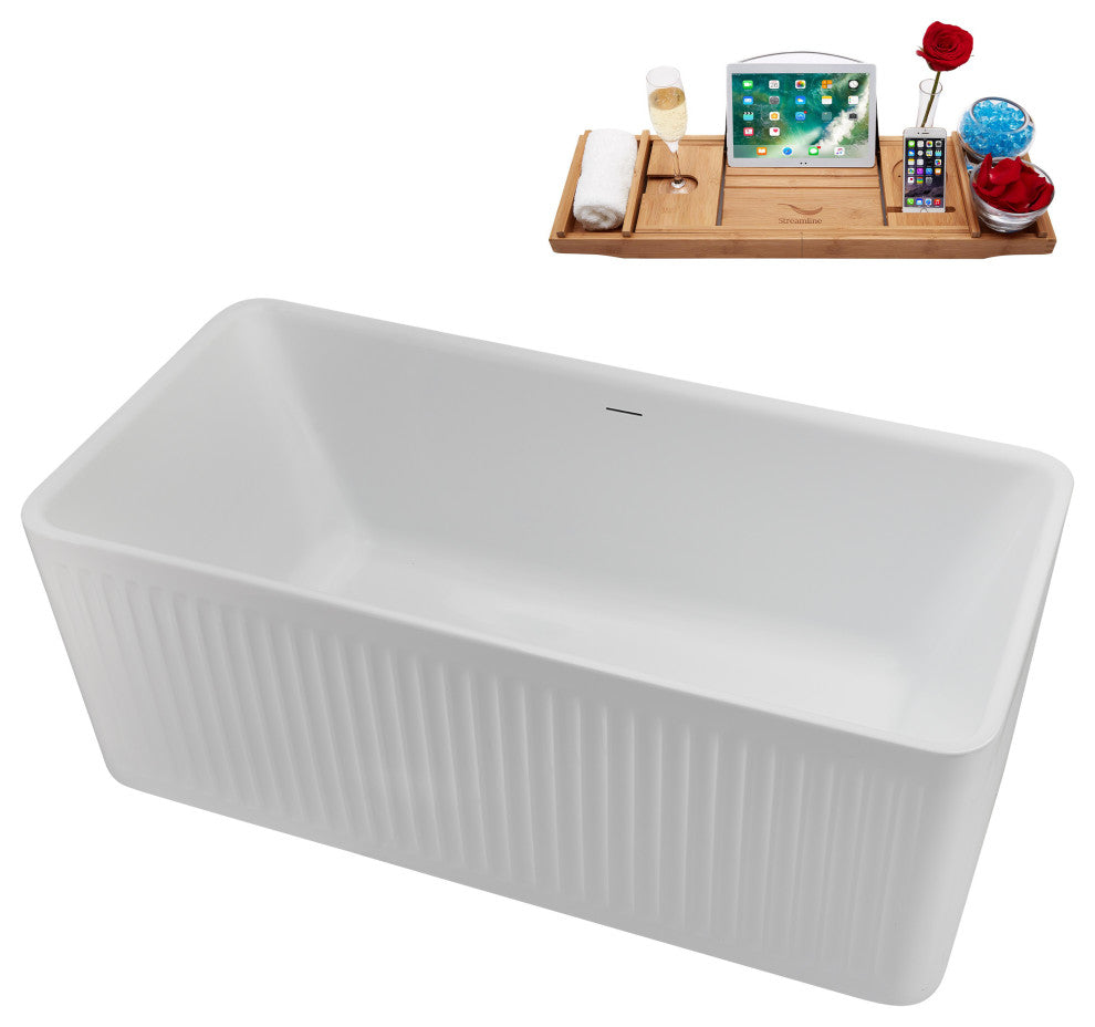 59" Streamline N5000BGL Soaking Freestanding Tub, Tray, Drain, Brushed Gold