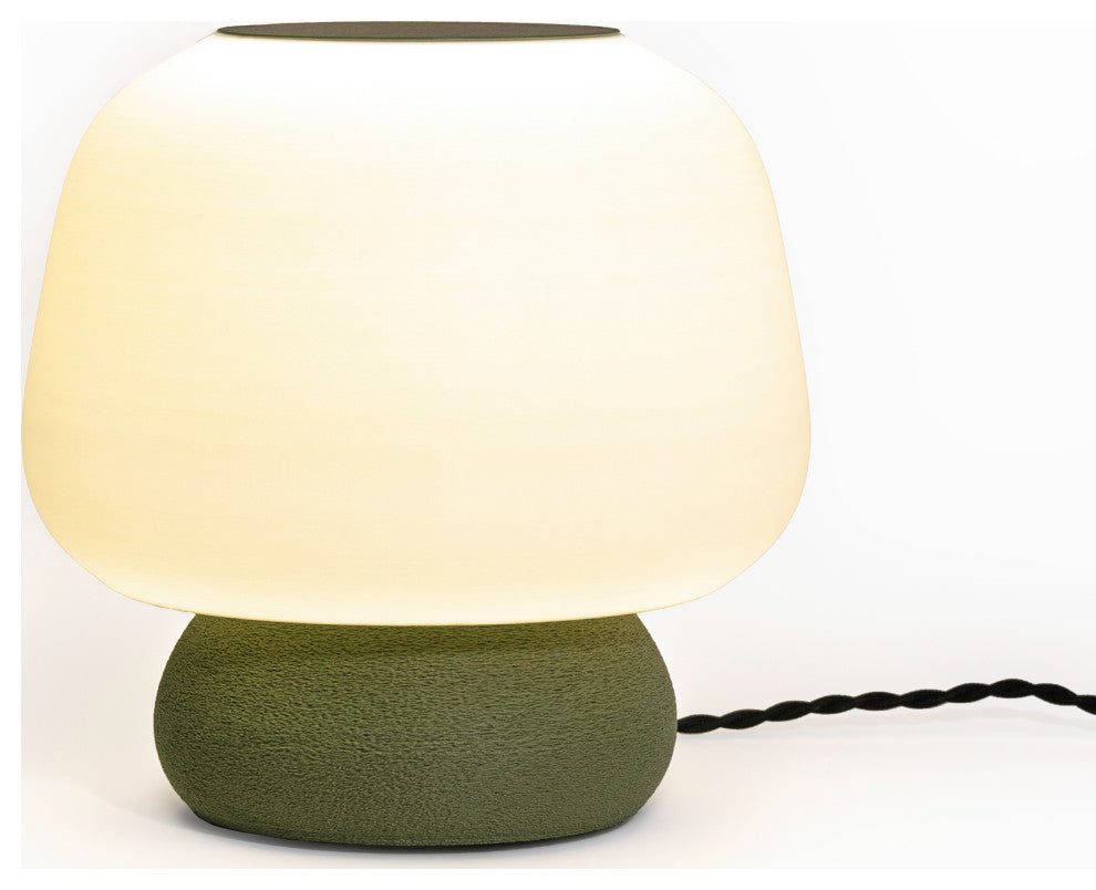 Mushroom 10" Plant-Based PLA Dimmable LED Table Lamp, White/Green