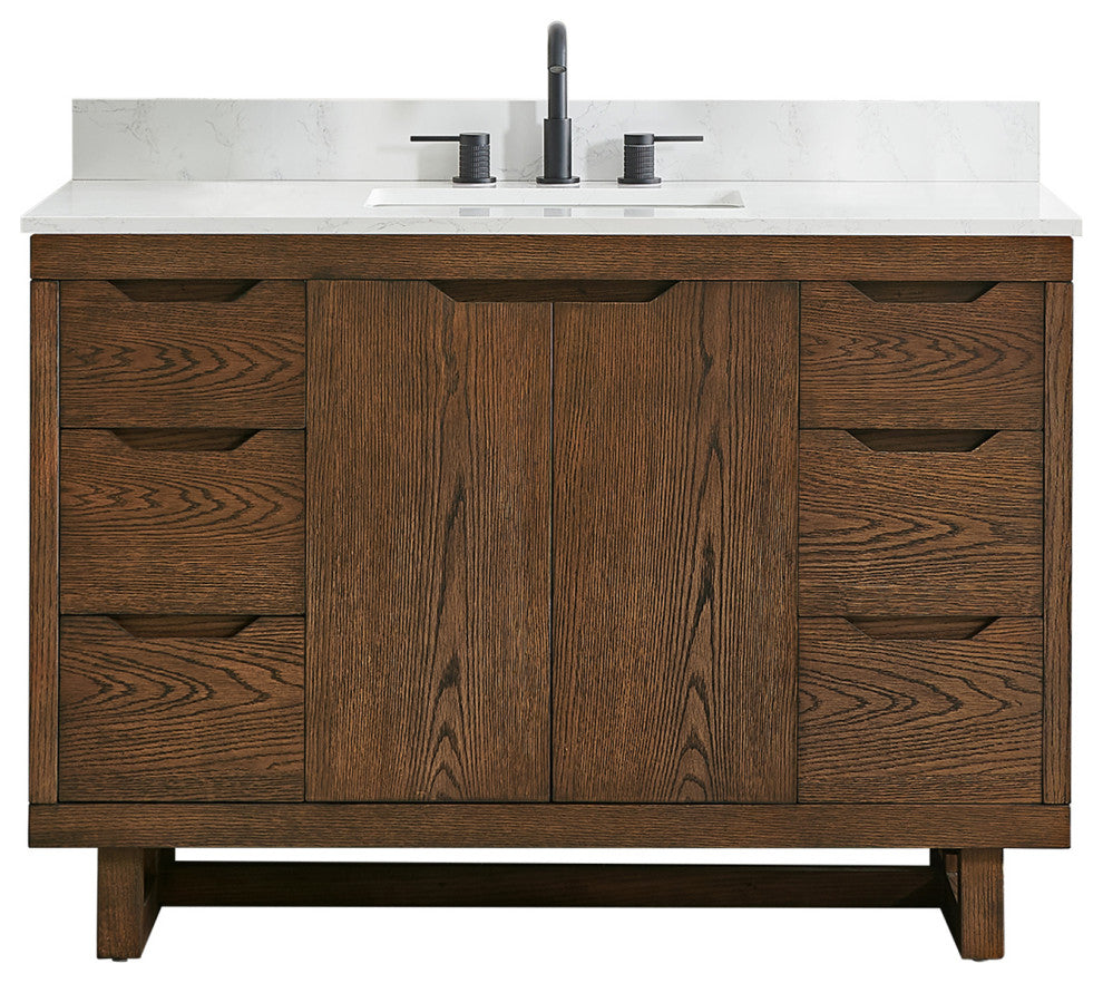 Mowry Bathroom Vanity, Brown Brushed Oak, 48", No Mirror