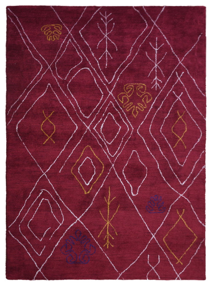 HAND KNOTTED LOOM SILK ECO-FRIENDLY RUGS-5'x8',Rectangle,Red Beige,Contemporary