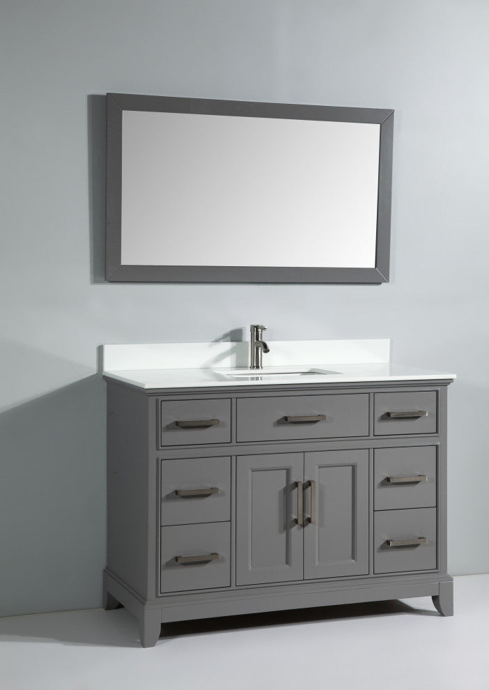 Bathroom Vanity Set With Engineered Marble Top, 48", Gray, Led Sensor-Switch Mirror