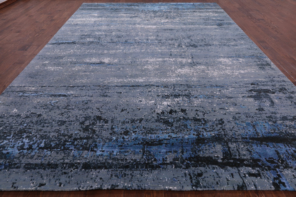 Wool and Silk Modern Hand Knotted Rug 10' 0" X 14' 2" Q7123