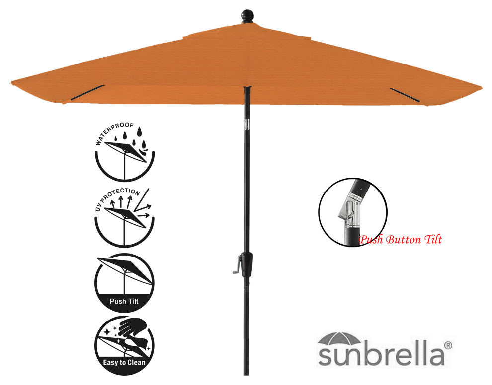 Pismo Dawn 9'x7' Rectangular Premium Push Tilt Market Umbrella, Black Frame, Tus