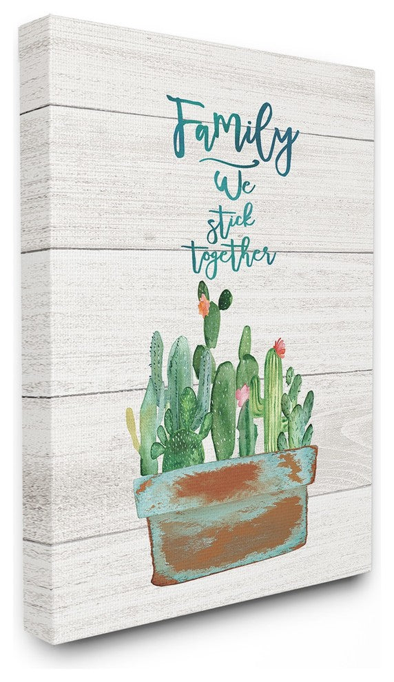 Family We Stick Together Cactus Succulents Watercolor Canvas Wall Art, 16"x20"