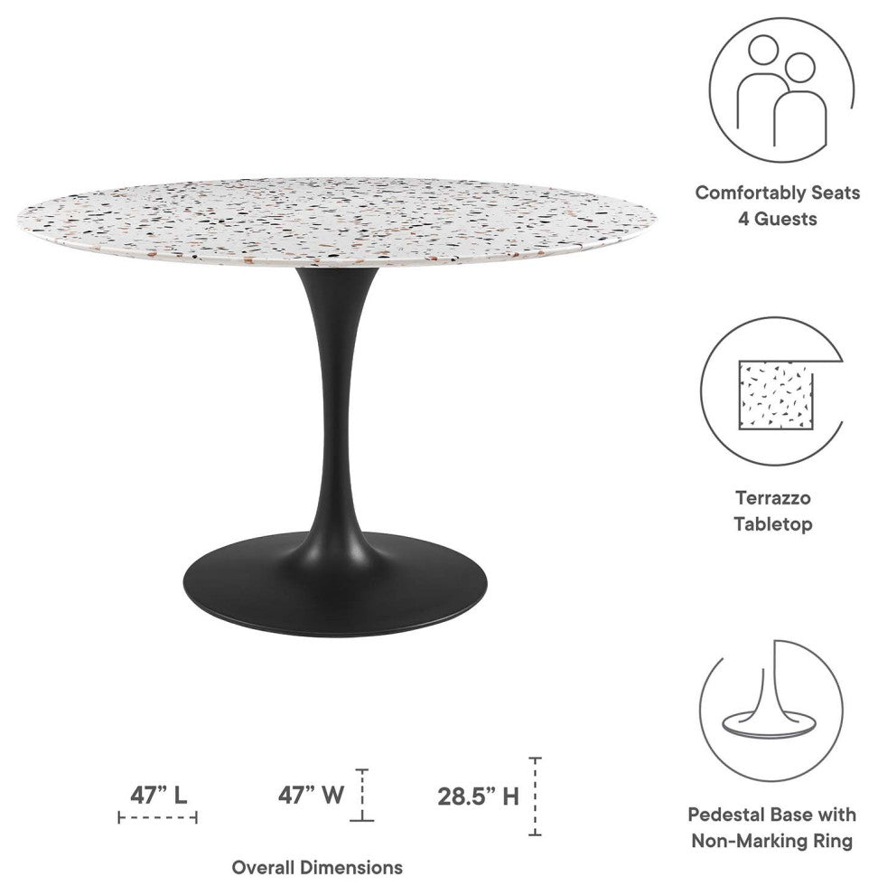 47" Dining Table, Round, White Black, Metal, Modern, Bistro Hospitality