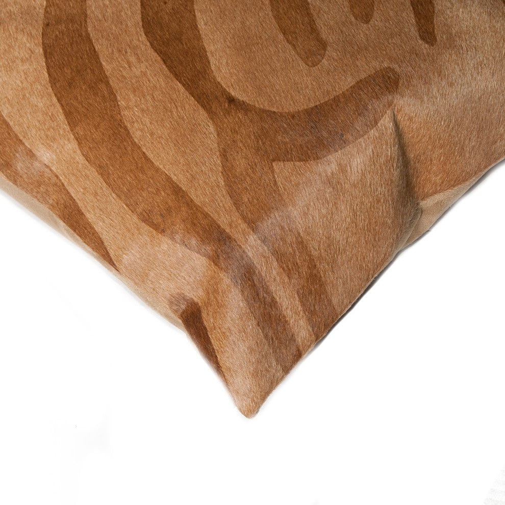 18"x18" Torino Togo Cowhide Pillow, Zebra Brown on Natural