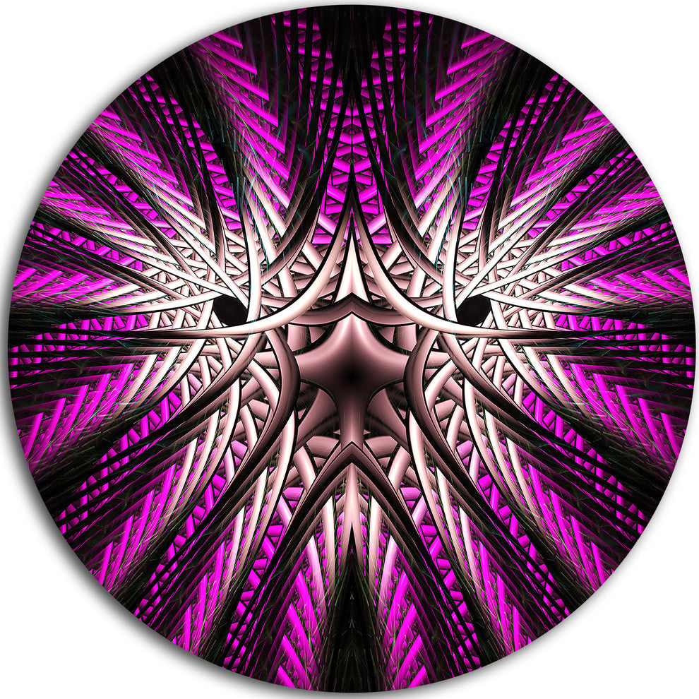 Glowing Purple White Fractal Flower, Abstract Round Wall Art, 36"