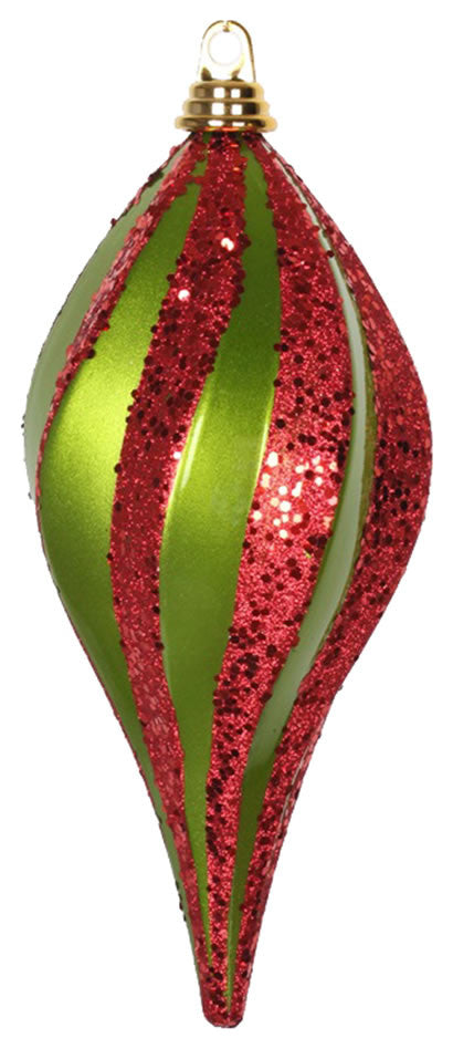 Vickerman M132674 12'' Lime And Red Glitter Swirl Drop Christmas Ornament