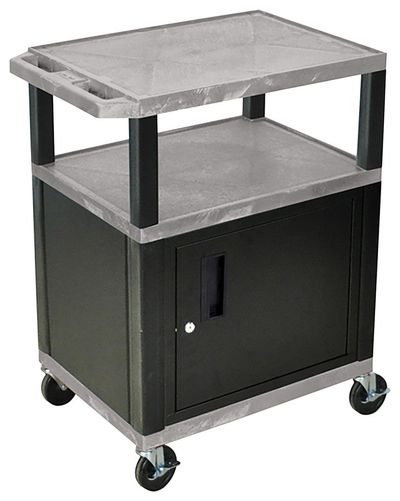 Luxor Tuffy Gray 3-Shelf AV Cart With Black Legs, Cabinet and Electric