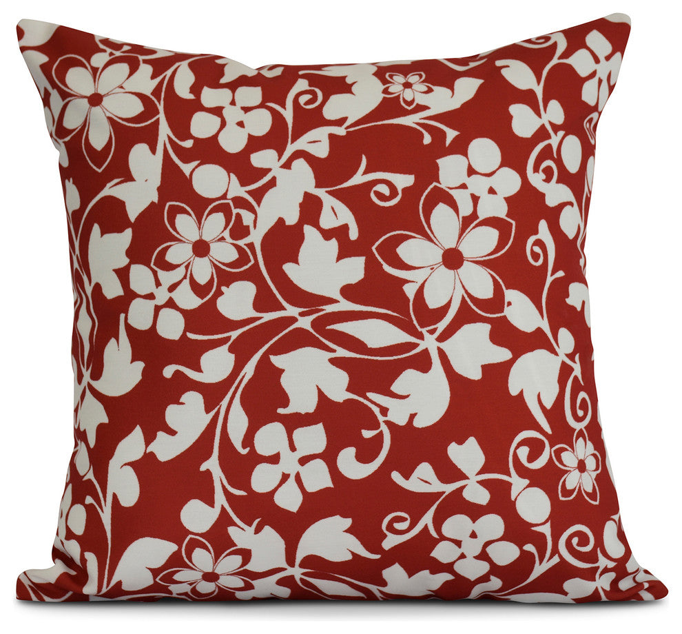 16x16", Evelyn, Floral Print Pillow, Red