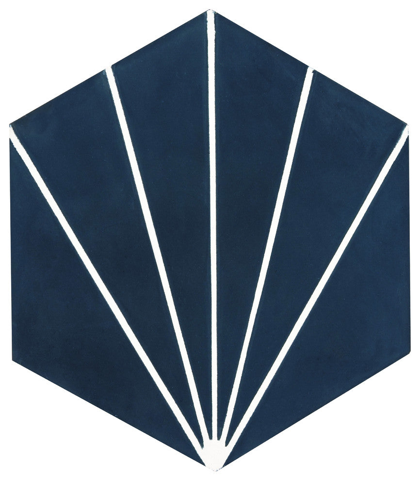 8"x9" Menara Handmade Cement Tiles, Set of 12, Navy Blue/White