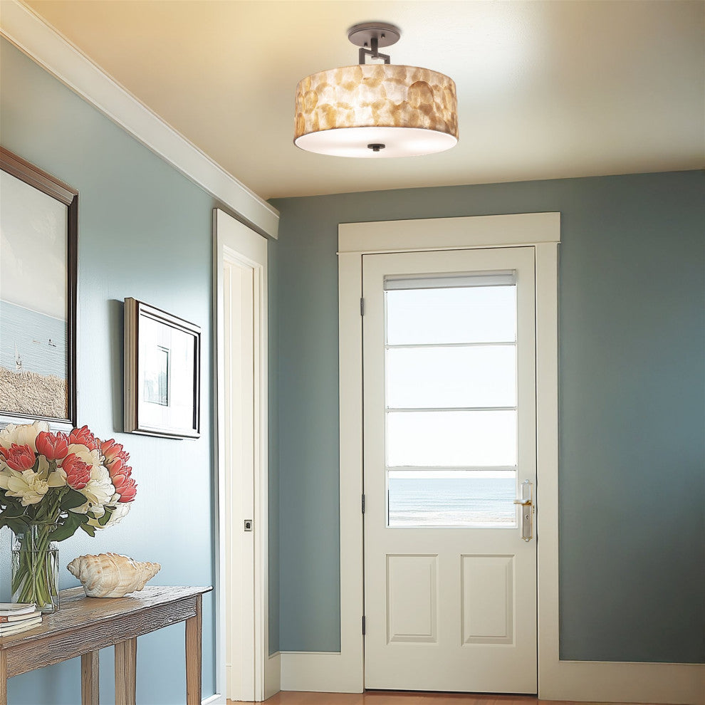 Kira Home Cove 15" Ceiling Light, Seashell Shade, Glass Diffuser, Oil Rubbed