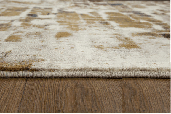 2"x8" Brown Beige Abstract Tiles Distressed Runner Rug