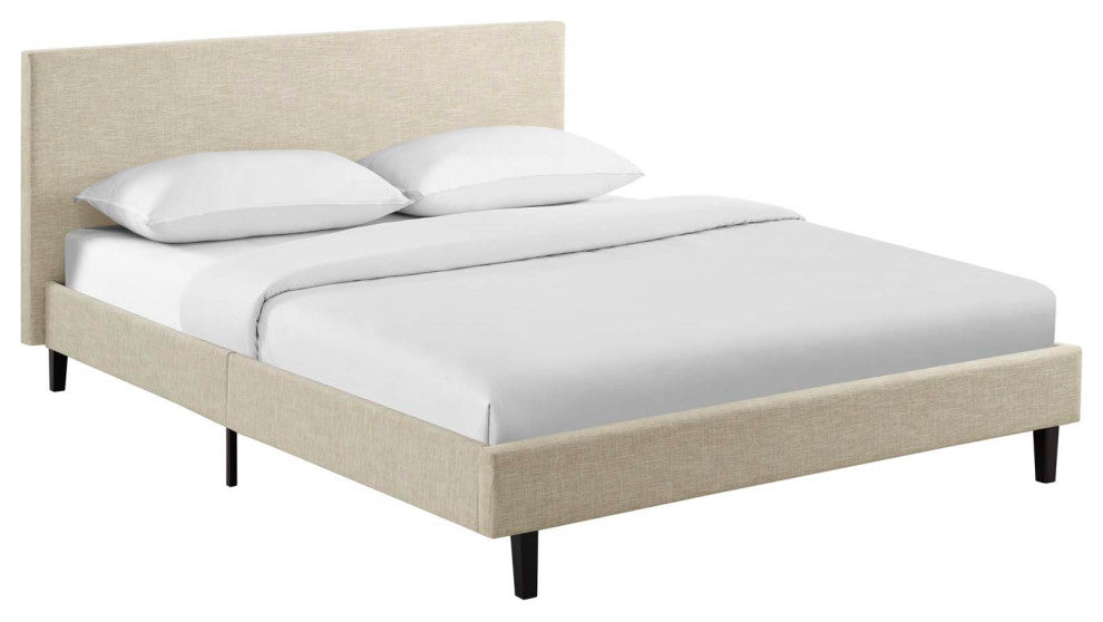 Anya Queen Upholstered Fabric Bed, Beige
