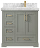Boston 36 Right Offset Bath Vanity in Evergreen 2" Carrara Marble