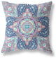 20" Light Blue Pink Floral Geometric Suede Throw Pillow