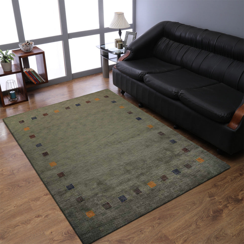 HAND KNOTTED LOOM WOOL ECO-FRIENDLY AREA RUGS - Rectangle, Green, Contemporary