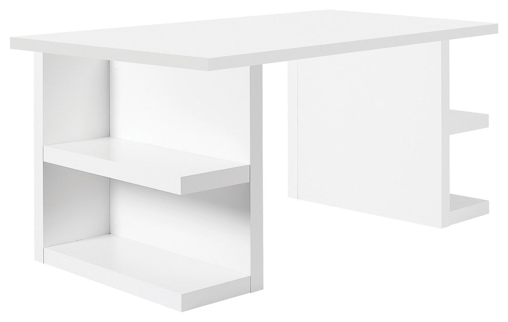 Contemporary Home Office Desk White Shelf Legs, White Top/White Legs