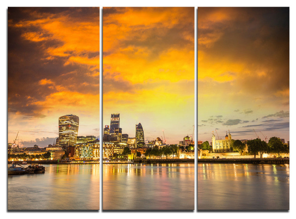 "Financial District of London at Twilight" Metal Wall Art, 3 Panels, 36"x28"