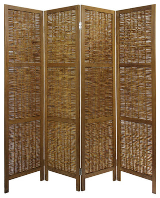 68 Inch Cottage Style 4 Panel Screen Room Divider, Willow Weaving, Brown