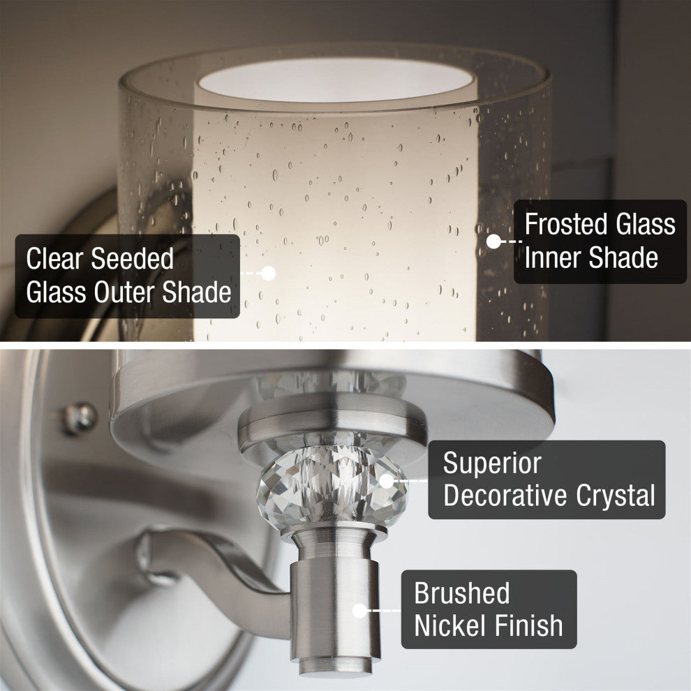 Kira Home Victoria 10" Wall Sconce, Frosted Glass Inner Shade, Seeded Glass