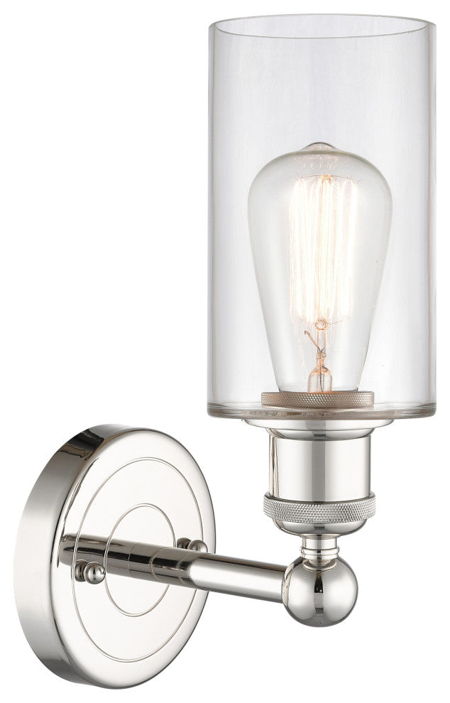 Clymer 1-Light 4" Sconce, Polished Nickel, Clear Shade
