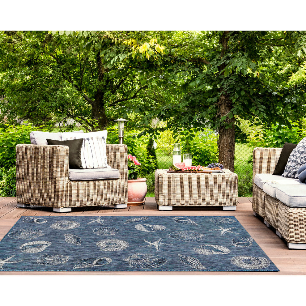 Carmel Shells Indoor/Outdoor Rug, Navy, 6'6"x9'3"