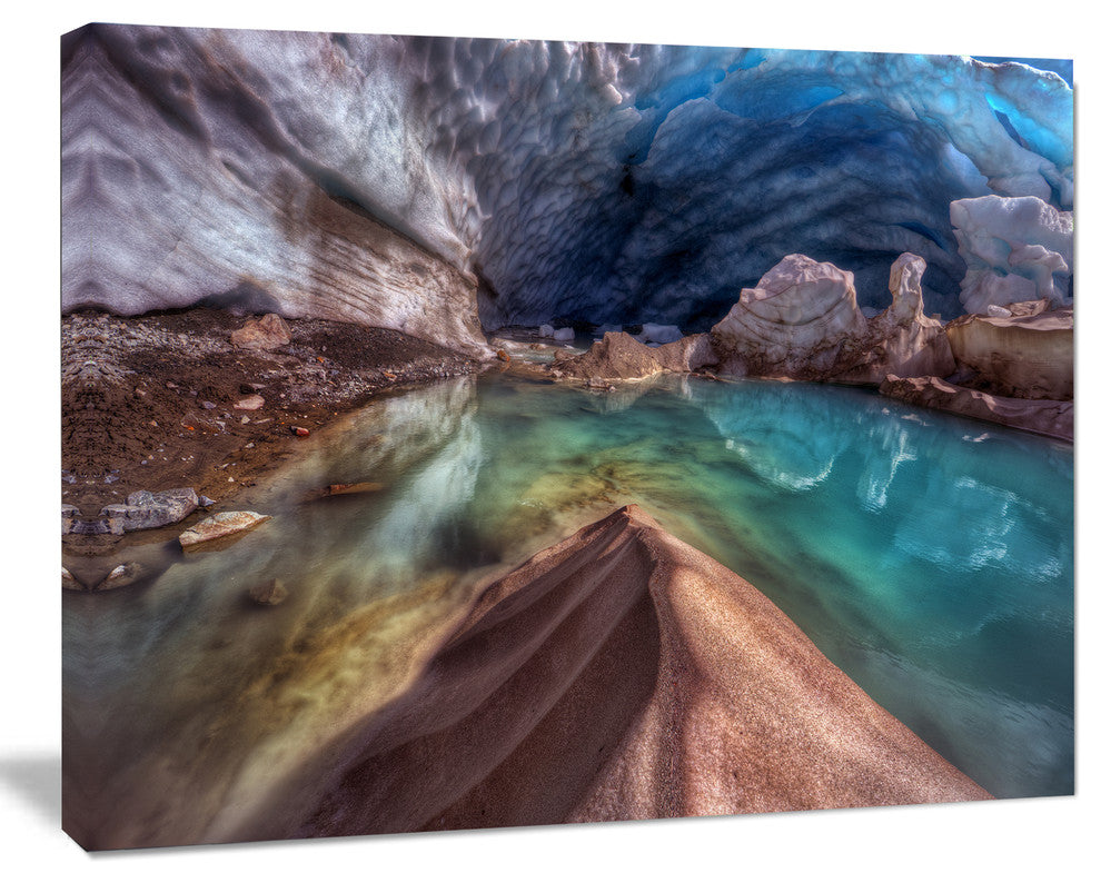Colorful Glacier Cave, Extra Large Landscape Canvas Art Print, 20"x12"