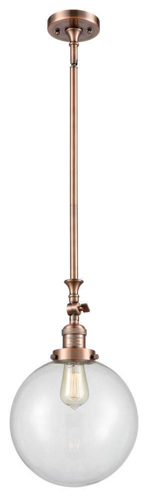 X-Large Beacon 1-Light Mini Pendant, Antique Copper, Clear