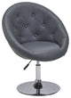 Button Tufted Swivel PU Leather Papasan Chair, Grey