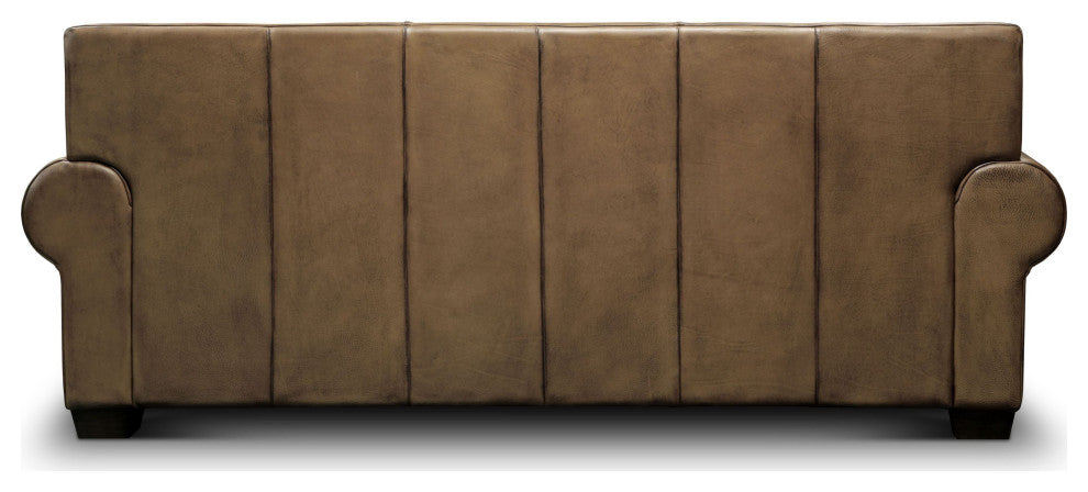 Valencia 100% Top Grain Hand Antiqued Leather Traditional Sofa, Taupe