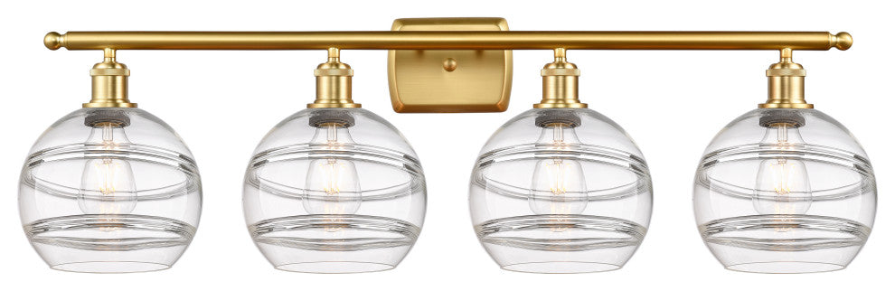 Ballston-Rochester 4-Light 38" Bath Vanity Light, Satin Gold, Clear