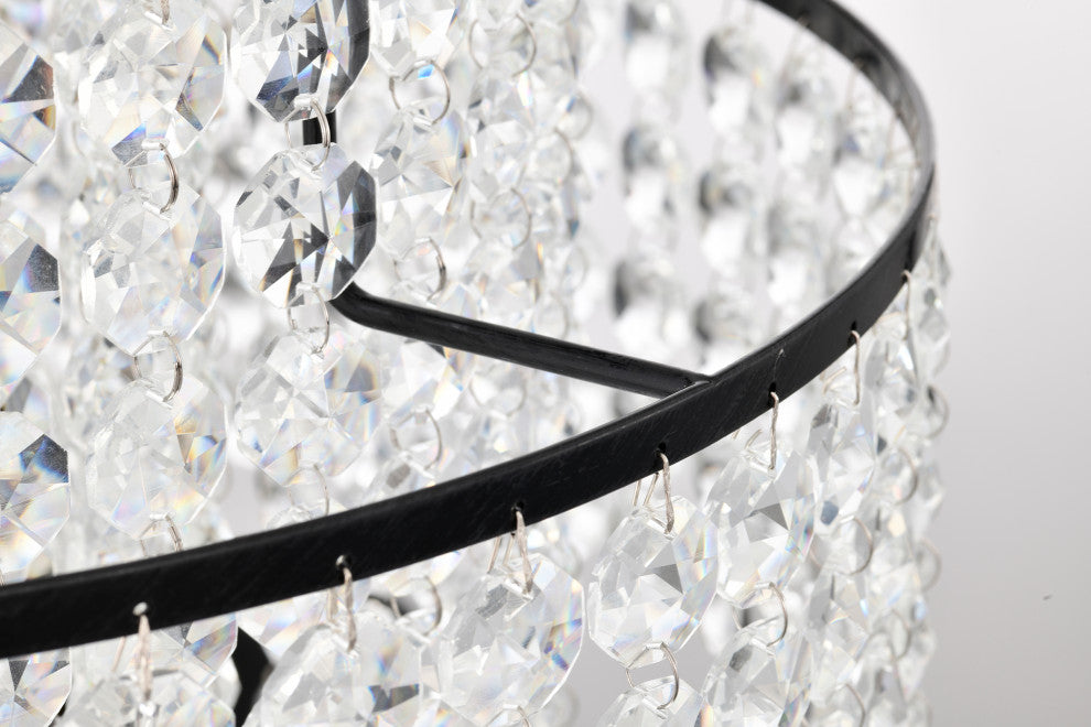 4-Light Antique Black Modern Glam Chandelier With Tier Cascading Crystals