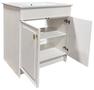 SmartFold 31" Single Sink Vanity, White With White Ceramic Top, Brushed Gold