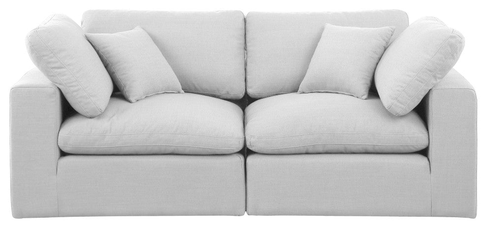 Comfy Upholstered Modular Sofa, White, 2-Piece: 2 Corner Chair, Linen Textured Fabric