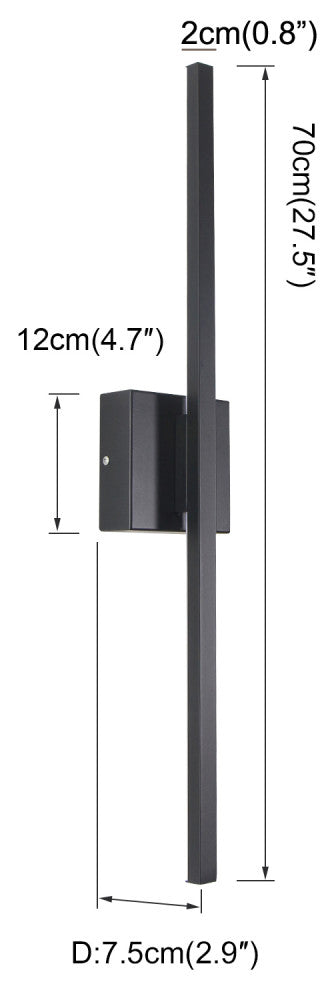 Modern LED Wall Sconces Triac Dimming Aluminum LED Flush Mounted Sconce, Black, 27.5"hx4.7"wx2.9"d